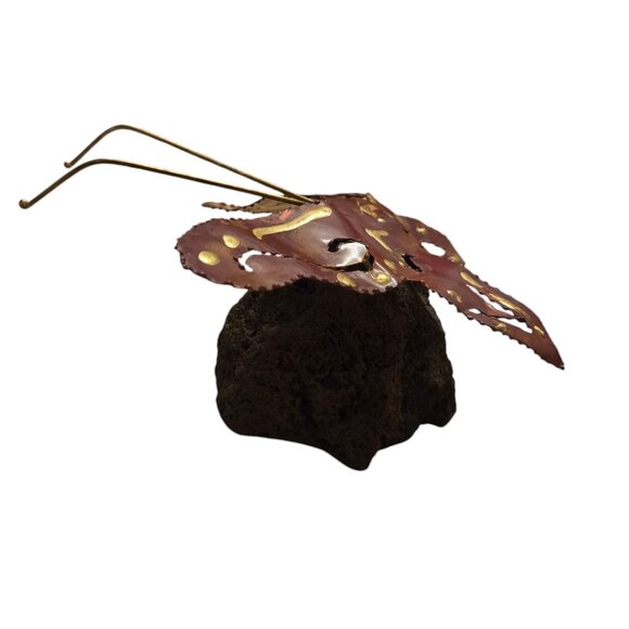 Metal Butterfly Sculpture Lava Rock Home Decor Art Vintage Mid Century Figurine - Picture 9 of 16